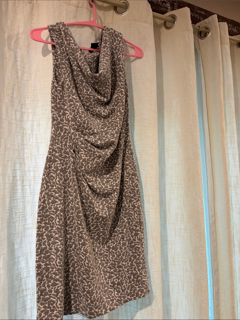 Ann Taylor Gray Printed Cowl Neck Dress